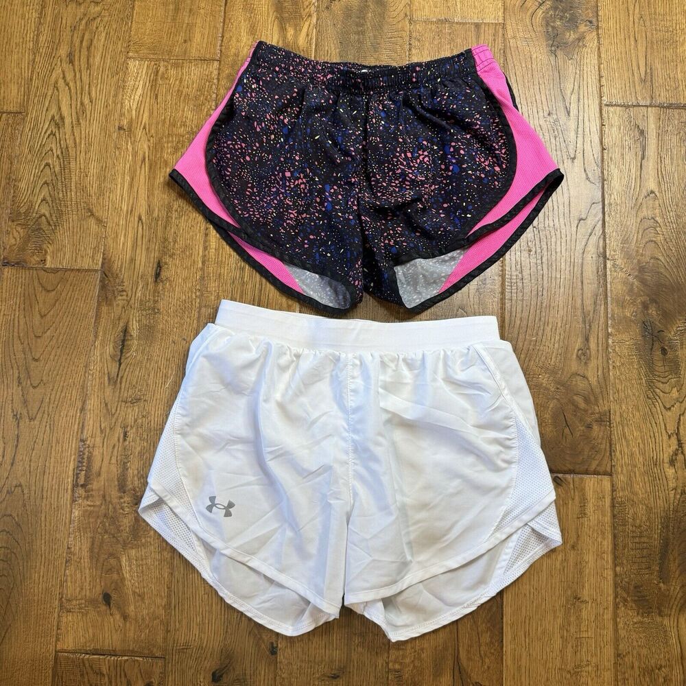 Lot of 2 Women’s Athletic Lined Shorts XS Under Armour Heat Gear Soffee Low Rise